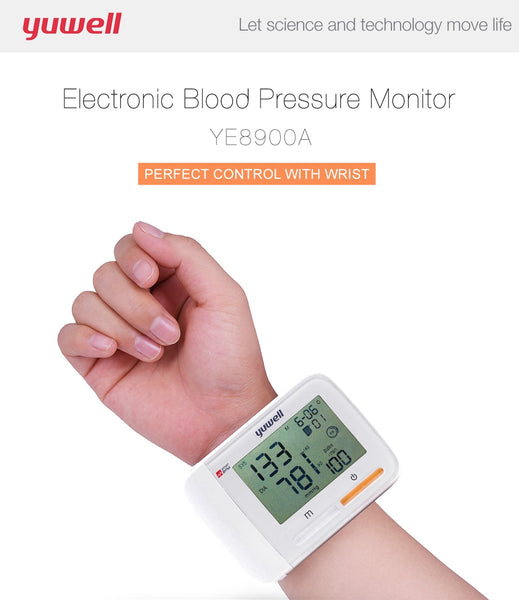 yuwell Wrist Blood Pressure Monitor Bi-color lights reminder Health Care Portable Large Digital LCD  Medical Equipment 8900A CE