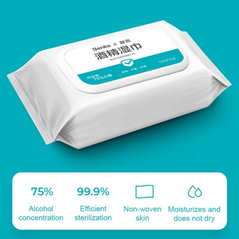 120Pcs 75% Alcohol Wipes Disinfection Sterilization Portable Wipes Antibacterial Cleaning Home Office Travel Alcohol Wipes