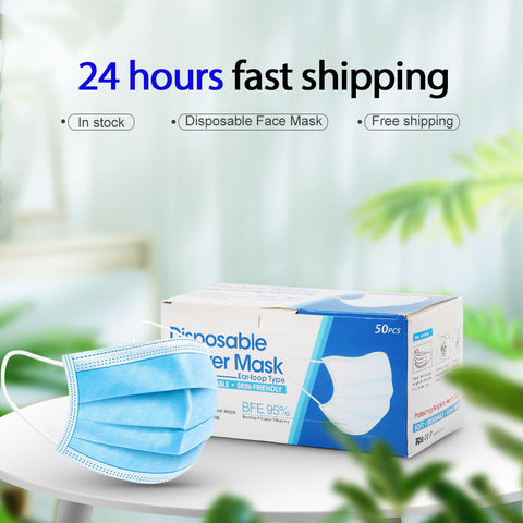 Fast delivery Disposable mask 3-layer Anti-Dust Antibacterial Mask 50pcs Face Non Woven Mouth Masks Proof Cotton Face Masks