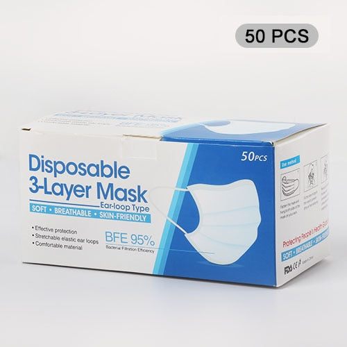 Fast delivery Disposable mask 3-layer Anti-Dust Antibacterial Mask 50pcs Face Non Woven Mouth Masks Proof Cotton Face Masks